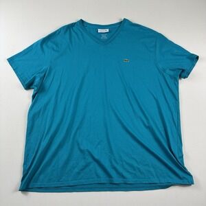 Lacoste V-Neck T-Shirt Pima Cotton Regular Fit Croc Logo Men's 4XL Teal Blue